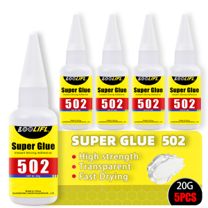 LOOLIFL 5Pcs 20g 502 Super Glue Instant Strong Adhesive Transparent Fast Drying Cyanoacrylate Glue For Metal Plastic Wood Repair