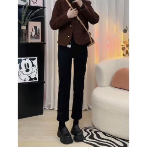 High Waist Straight Leg Black Jeans Womens Elastic plus Size Spring New Style Slimming Short plus Size Eighteen Smoke Tube Pants