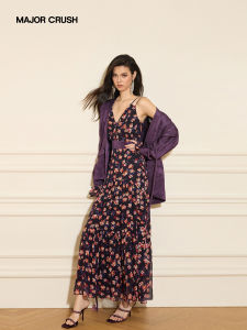Elegant Purple Romantic Floral Suit Dress