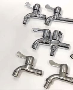 SUS304 Stainless Steel Faucet Two Way valve Bathroom Kitchen Wall Mounted Faucet 1 in 2 out Head Water Faucet Mop Sink Washing Machine Universal Faucet