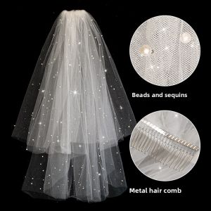 Bridal Veil for Wedding Day Glittering Star Sky Pearl Accessory with Professional Makeup Artist for Perfect Wedding Look