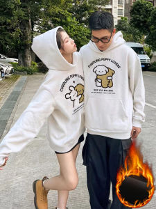 เสื้อสเวตเตอร์มีฮู้ดผ้าขนแกะสีแดงสำหรับคู่รัก ฤดูใบไม้ผลิ ฤดูใบไม้ร่วง ฤดูหนาว ทรงหลวม ปกติ แขนยาว ปกติ เสื้อสเวตเตอร์คอตตอนผสม