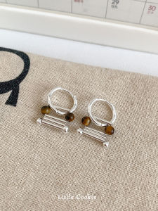 LittleCookie Unique Tiger Eye Stone Earrings Womens Balance Wood Ear Rings High-End Sensation Personality Fresh out Handmade