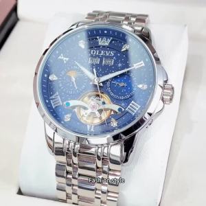OLEVS | OLEVS 6690 Automatic Watch for Men Starry Sky Tourbillon Design Moon Phase Date Stainless steel Luminous Waterproof Wristwatch