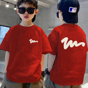 Summer Casual Cotton Kids T-Shirt Boys Red Short Sleeve Breathable Base Shirt Trendy Half Sleeve Top for Children Ages 3-16