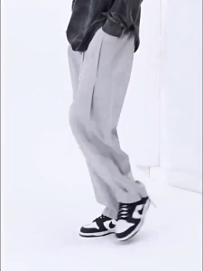 J.KKK【2026】Mens Grey Loose-Fit Straight-Leg Casual Pants Summer Lightweight Draped Wide-Leg Sweatpants For Men Comfortable Long Pants