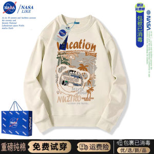 NASA Oversize Hoodless Sweatshirt Thin Spring Autumn Womens Loose American Style Trendy Brand Couples Top Coat Cotton Wool Blend Retro Print Long Sleeve