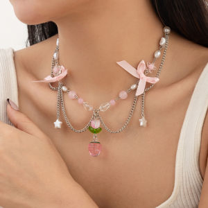 SHIXIN Luxury Multilayer Imitation Pearl Choker Necklace for Women Elegant Heart Pendant Necklace Party Jewelry Neck Accessories