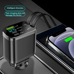 Car charger car charger with retractable cable car PD car fast charging super fast charging flash charging five in one cig
