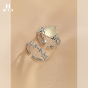 แหวนสองชิ้นสำหรับผู้หญิง แหวนนิ้วชี้เปิดปรับได้ แฟชั่น ลายดอกไม้ แหวนนิ้วชี้สไตล์อินส์ แหวนนิ้วชี้แบบอ่อนโยน