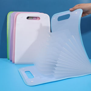 Vertical Hand-held Organ File Storage Bag with Label A4 Paper File Folder Large Capacity Multi-layer Expanding Sorting Storage Bag