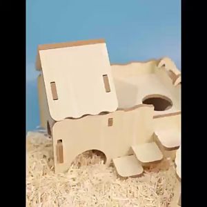 บ้านไม้เนื้อแข็ง ของเล่น อุปกรณ์แต่งกรงหนูแฮมสเตอร์ กระรอก ชูก้า สัตว์เลี้ยงขนาดเล็ก 16.3x12x12.7 CM