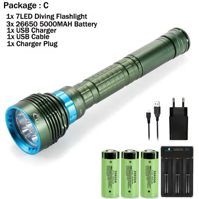 Ekaiou Diving Flashlight 7 LED T6 L2 White Yellow Light Powerful Profession Underwater Waterproof Dive Hunting Fishing Lamp