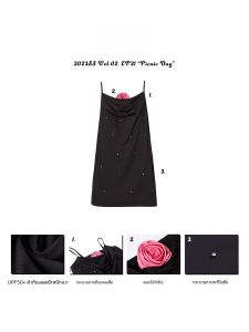 ชุดเดรสสีดำคอวีแขนกุดเอวสูงทรงเอปักลายนูน ชุดราตรีสีพื้น ชุดเดรสสั้นคอวีสายเดี่ยวประดับเพชร ชุดหวานๆ ของ CatPunch