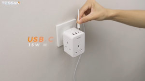TESSAN - 6 in 1 Multi Plug Adapter with USB Type C Wall Plug Socket Power Extension Charger