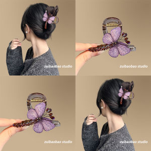 Elegant Vintage Embroidered Butterfly Hair Clip Womens Medium Size Shark Tail Hair Accessory for Half Updo Hairstyles