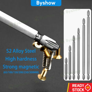 Byshow 1pcs PH2 S2 Steel Magnetic Screwdriver Bit Set Double Cross Head Hex Shank driver bits electric cordless screwdriver (65/100/150/200/250/300MM) skru driver set hardware tools pemutar skru men ples magnet 十字头 螺丝刀