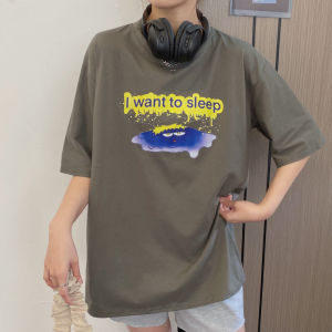 Áo Thun Nữ Tay Ngắn Mùa Hè Thiết Kế Rộng Rãi Phong Cách Hàn Quốc Tay Lửng Thời Trang Thường Ngày Cổ Tròn in Họa Tiết