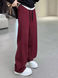 XIAOMENG | Wine Red American Street Style 3-Stripes Wide Leg Trousers