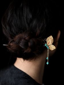 Handwoven Gold Half Butterfly Hairpin Simple Black Ebony Wood Hair Accessories Traditional Chinese Style Hairpin Original Design