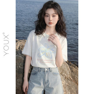 YOUXIANG | Áo Thun Cổ Tròn Hoa Ren Đơn Giản