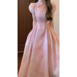 CHANGTONG | Modified Chinese Style Pink Cheongsam Young Slimming Dress