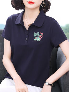 Ladies Pure Cotton Short Sleeve T-Shirt Loose Fit Mid-aged And Elderly plus Size Summer Fashionable Polo Half Sleeve Shirt