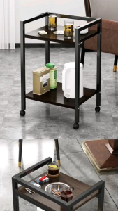 โต๊ะชาขนาดเล็กแบบมีล้อ 2ชั้น เคลื่อนย้ายสะดวกสบาย ประกอลง่าย พร้อมส่ง