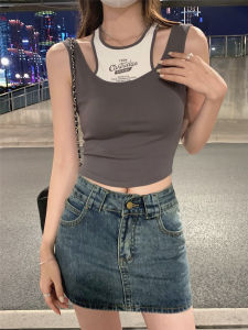 เสื้อกั๊กคอวีแขนกุดผ้าฝ้ายสไตล์อเมริกันย้อนยุคสำหรับผู้หญิงในช่วงฤดูร้อน เสื้อคลุมกันหนาวแบบลำลองที่สวมใส่สบายและมีสไตล์