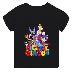 High-quality Casual Cotton T-shirts Boys Girls Cute Short-sleeved New Digital Circus Print T-shirts for Girls Childrens Tops