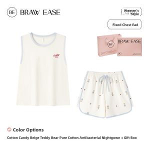 BE | Teddy Bear Design Sleeveless Bra Padded Cotton Home Wear Set