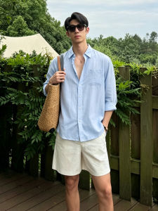 OUMULONG | Áo Sơ Mi Dài Tay Thoáng Mát Tencel Linen Chống Nắng Cho Nam