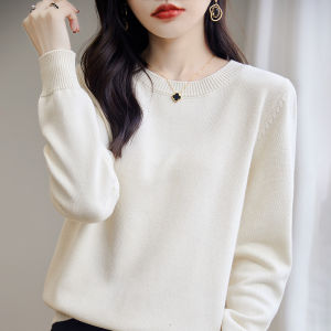 Heavy Thickening Pure Cotton Wire Long Sleeves Knitting Pullover Bottoming Shirt Womens round Neck Warm All-Matching Simple Sweater New
