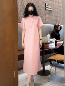 Casual round Neck Short Sleeve Dress Design Sensation Small Audience Summer New Large Size Elegant Anti-Aging Long Skirt