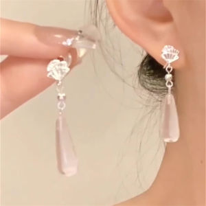 Elegant Long Waterdrop Tassel Earrings Womens Fashion Simple Style High-End Feelings Ear Jewelry Traditional Chinese New Style