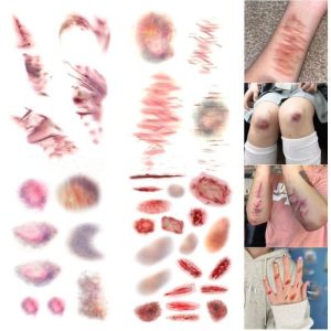 10PCS Halloween Wound Bruising Temporary Tattoos for Women Man Arm Cosplay Waterproof Tattoo Stickers Art Lasting Punk Fake Tattoo