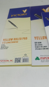 Yellow Ruled Pad Paper 64 GSM 90 Leaves – Grade School & Office Use (1/4 1/2 Full Sizes) Yellow Ruled Paper / 64 GSM thickness / Students School Supplies / Sold Per Piece