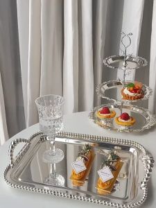 Nampan Baki Emas Nordic Gold / Silver Tray with Handle Cake Dessert Tea Coffee Serving Tray