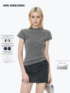 ANN ANDELMAN | Slim Fit Pearl Decorated Semi High Neck Short Sleeve Knitwear