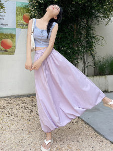 Loose Umbrella Skirt Womens Mid-Length A-Line Cloud Puffy Skirt Spring Summer New Style High Waist Flower Bud Long Skirt