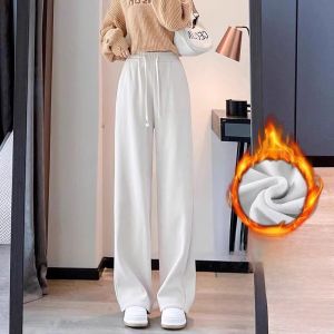 LANGPIN | กางเกงขายาวทรงหลวมเอวสูงผ้ากำมะหยี่ผสมโพลีเอสเตอร์ ทรงหลวม ทรงหลวม กางเกงขายาวทรงหลวม ทรงหลวม ทรงหลวม