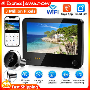 Awapow Tuya Surveillance Door Smart Peephole Camera Visual Intercom Digital Radar Camera Motion Detection Wireless Video Doorbel