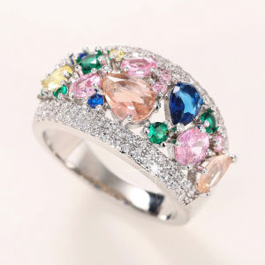 Huitan Multi Colored Cubic Zirconia Women Rings Newly Designed Wedding Engagement Luxury Accessories Fancy Gift Fashion Jewelry