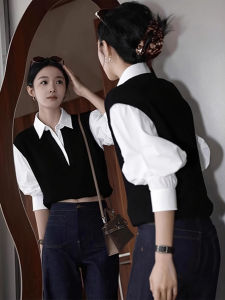 XUECAIQI | Contrast Color Fake Two-Piece Knitwear