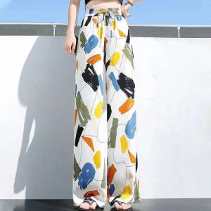 2022ใหม่ กางเกงผ้าชีฟองลายดอก ทรงตรง เอวสูง กางเกงทรงหลวม