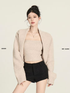 เสื้อสเวตเตอร์คลุมไหล่คอปกสเวตเตอร์สไตล์ลำลองสำหรับผู้หญิงในฤดูหนาว ทรงหลวม แขนยาว สีพื้น เสื้อคลุมคาร์ดิแกน คอปกสเวตเตอร์