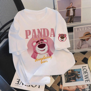 T-Shirt Wanita Lengan Pendek Motif Kartun Beruang & Huruf Kreatif - Katun Es Tipis Bernapas Tren 2025  Desain Oversize Korea Jepang Streetwear  Baju Kasual Kerah Bulat Slim Fit Minimalis Premium  Desain Kartun Jepang  OOTD Kantor Ukuran Besar  Tops