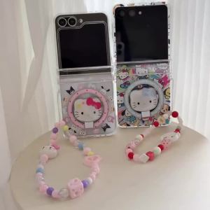 Sanrio | Ốp Điện Thoại Hình Bản Lề Hoạt Hình Sanrio Hello Kitty Dễ Thương Cho Samsung Galaxy Z Flip 8/7/6/5 Có Giá Đỡ Từ Tính Và Dây Đeo - Chống Sốc Chống Trầy Xước