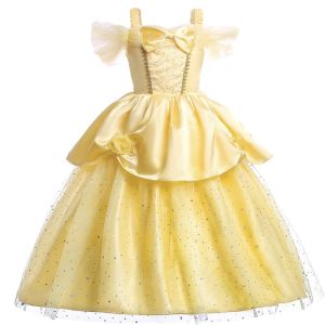 Kids Belle Costume Girl Halloween Princess Cosplay Party Dress Children Rapunzel Cinderella Anna Elsa Encanto Birthday Clothes