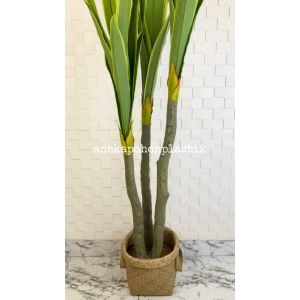 Pohon Daun Pandan Bali Tepi Kuning X3 T180 Latex Artificial Pot Dasar Hitam Plastik Cover Anyaman Purun Handle Tanaman Hias Imitasi Pajangan Dekorasi Ruangan